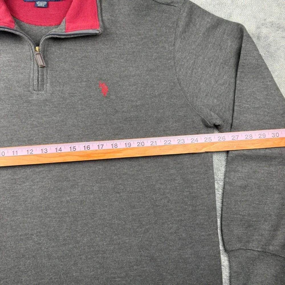 US Polo Assn Mens XL Quarter Zip Pullover Sweater Gray Red Logo Cotton Blend - Picture 4 of 5